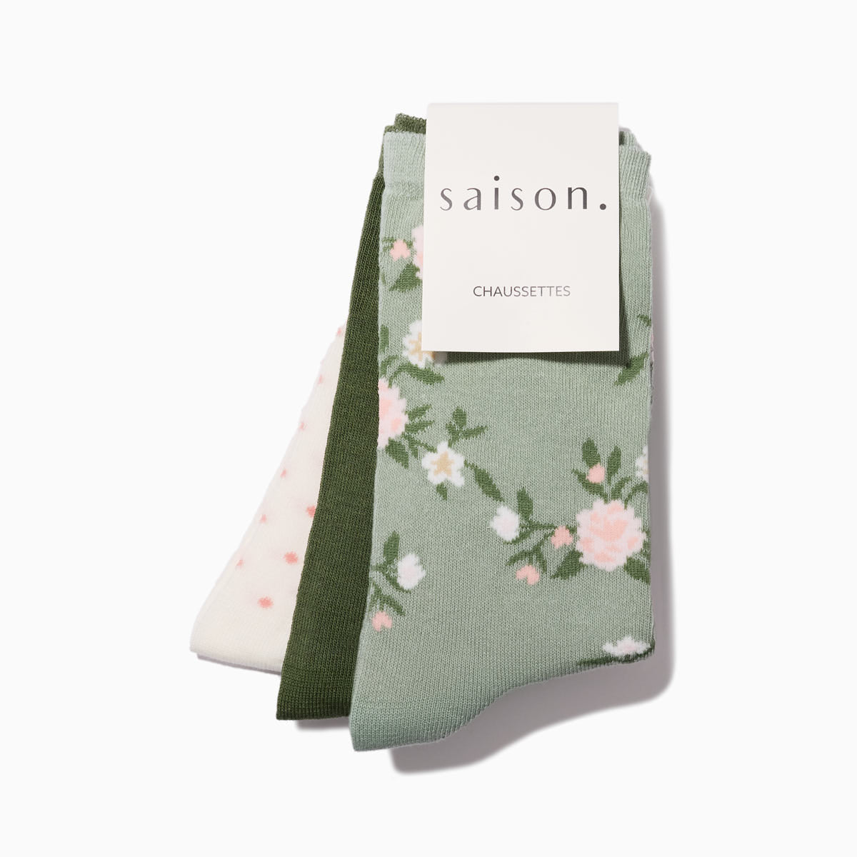 Chaussettes à fleurs vertes x3