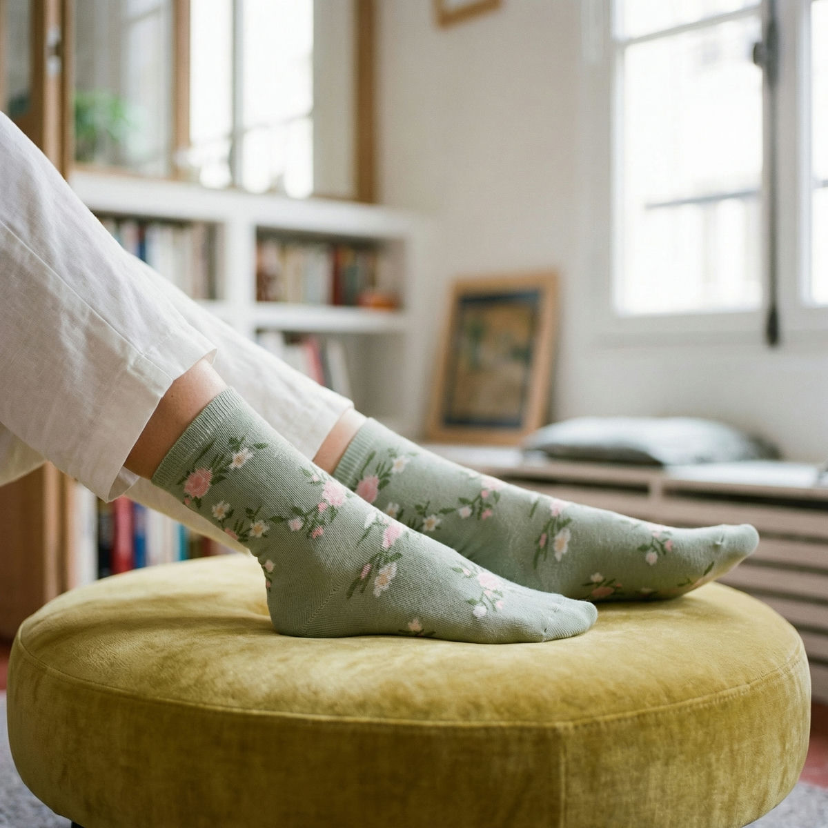 Chaussettes à fleurs vertes x3