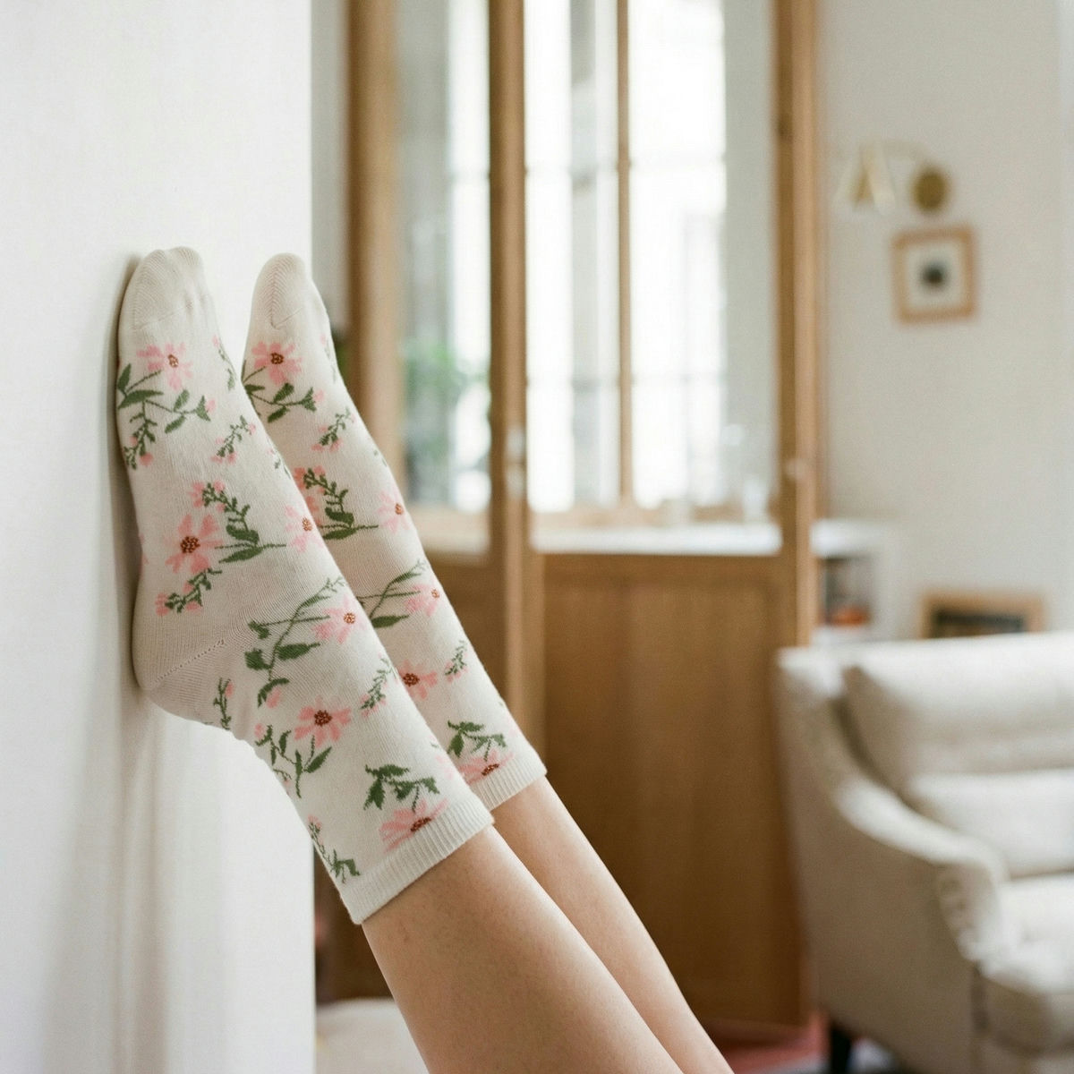 Chaussettes à fleurs roses x3