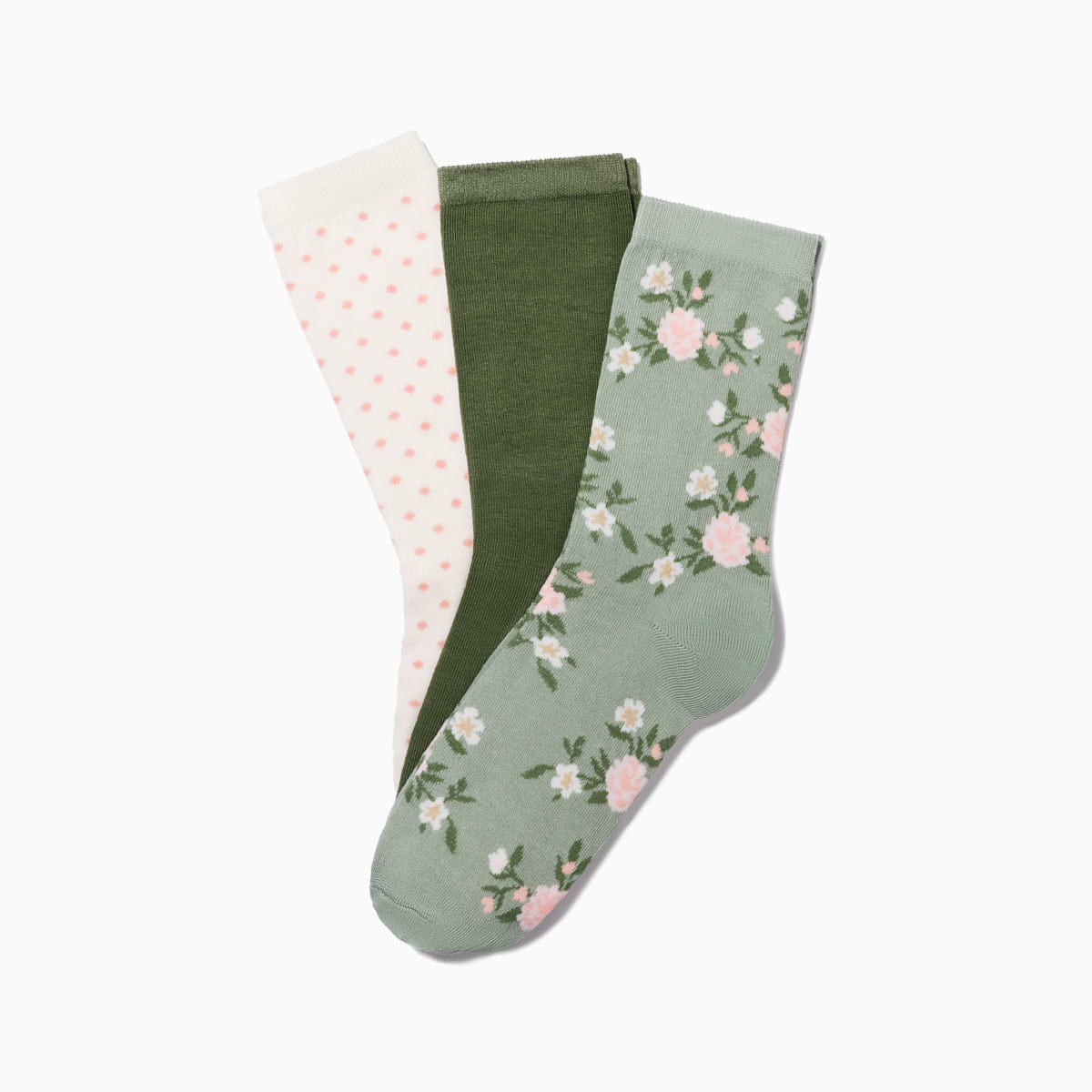 Chaussettes à fleurs vertes x3
