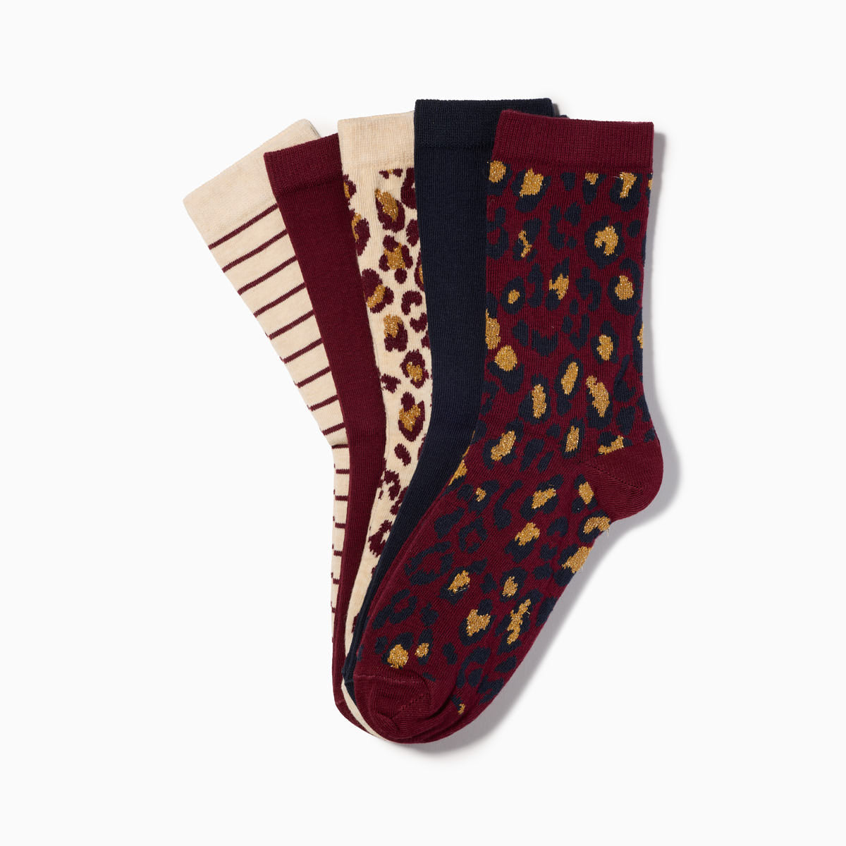 Chaussettes Léopard bordeaux x5